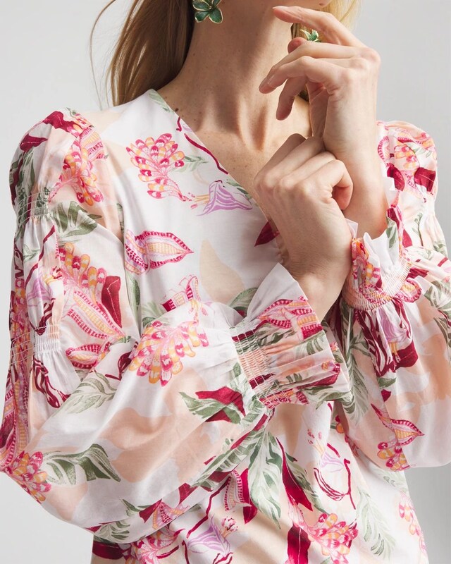 Pima Floral Smocked Long Sleeve Tee - image 4